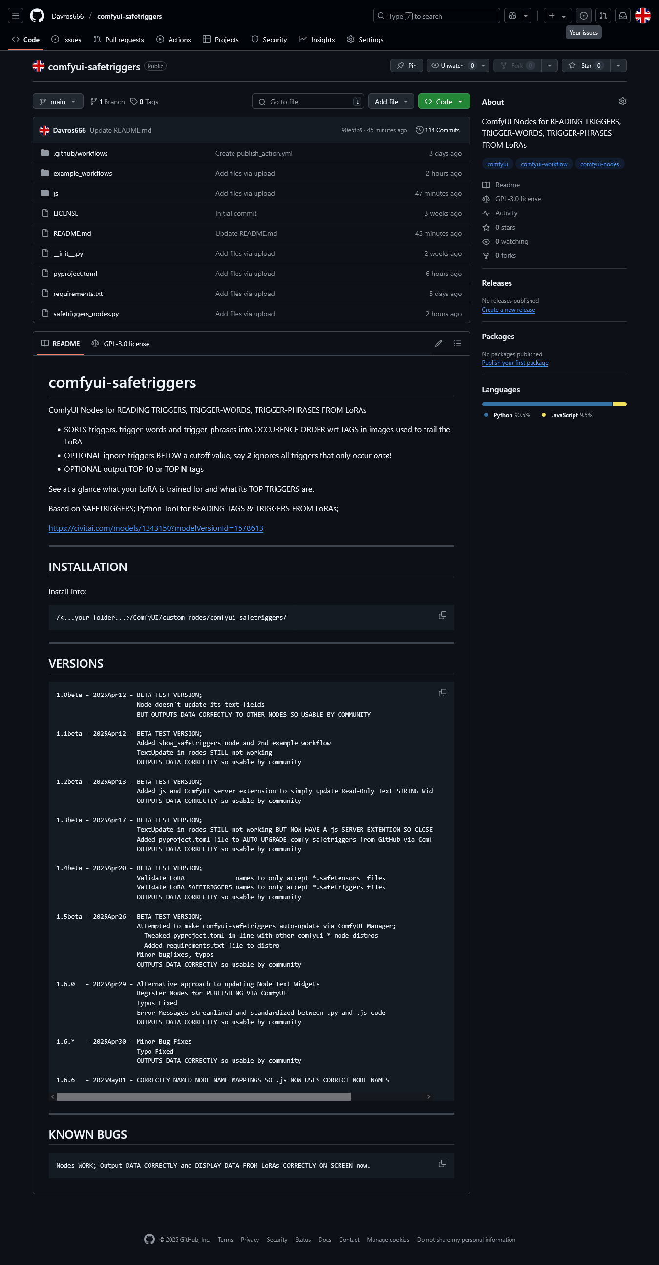 Screenshot 2025-05-01 at 10-32-46 Davros666_comfyui-safetriggers ComfyUI Nodes for READING TRIGGERS TRIGGER-WORDS TRIGGER-PHRASES FROM LoRAs.png